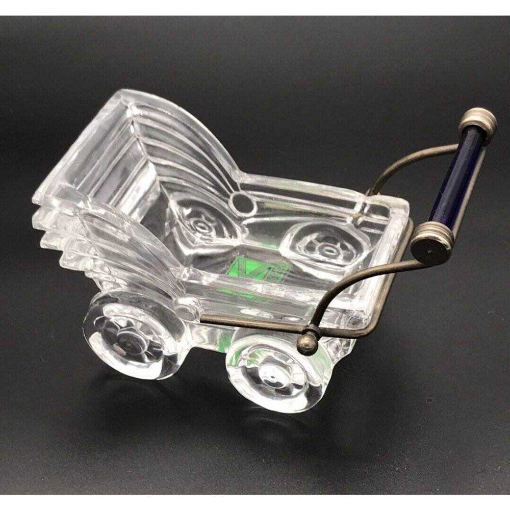 Crystal Baby Carriage Stroller 24% Lead Italy Kristal Color Blue Handle Vintage